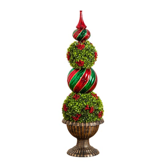 3Ft Pre-Lit Artificial Christmas Ornament Boxwood Topiary Tree with 70 Warm White LED Lights By Nearly Natural , 11" x 11" x 36" , Michaels®